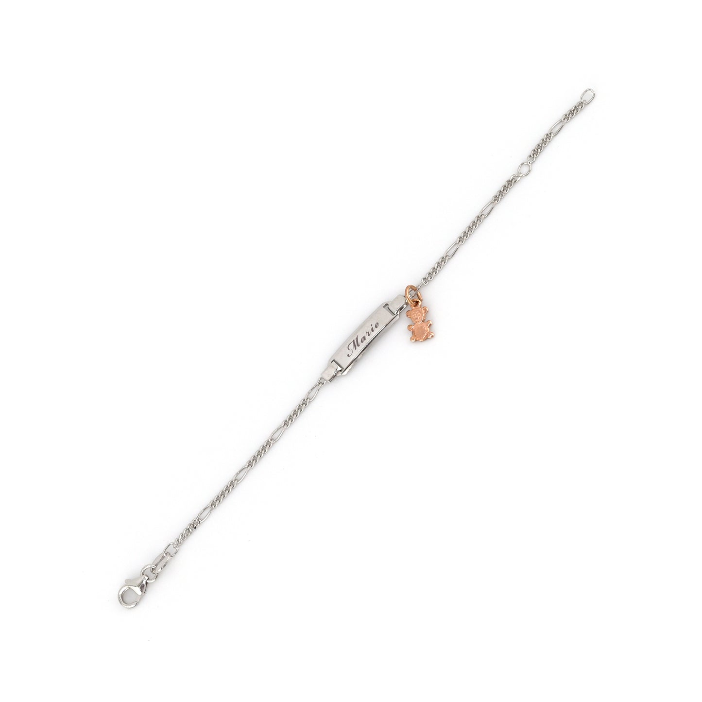 ID-Armband Kids 925/ Silber (Gratis Gravur) "Teddy roséplattiert"