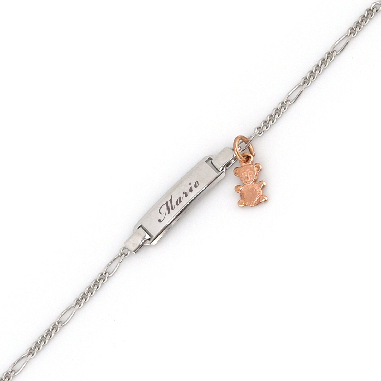 ID-Armband Kids 925/ Silber (Gratis Gravur) "Teddy roséplattiert"
