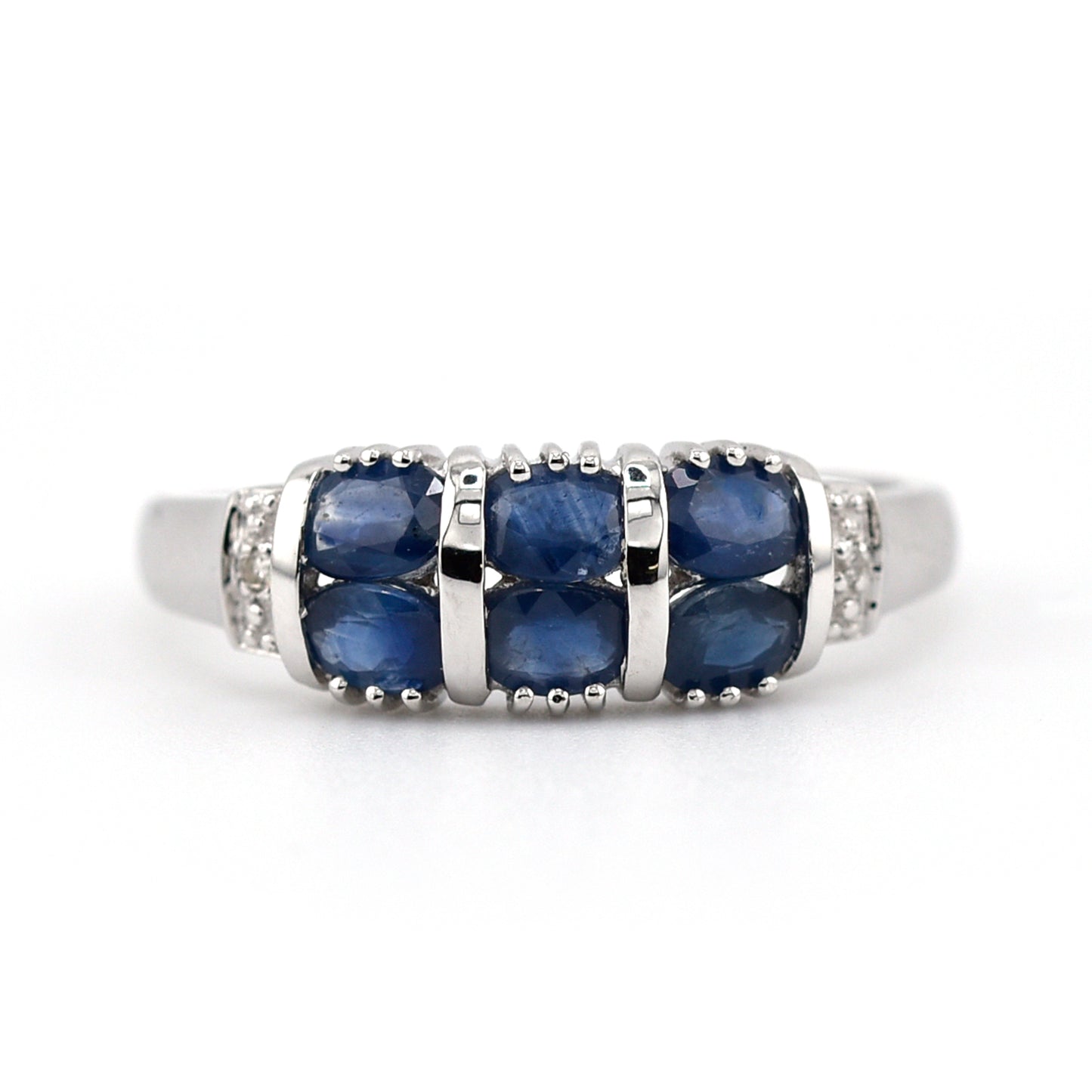 Ring 925/Silber rhodiniert mit Safir und Diamant