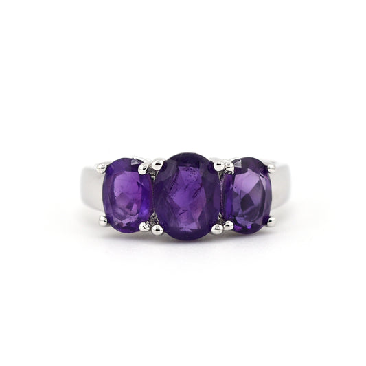 Damen Ring 925/ Silber rhodiniert mit 3 Amethyst Steine