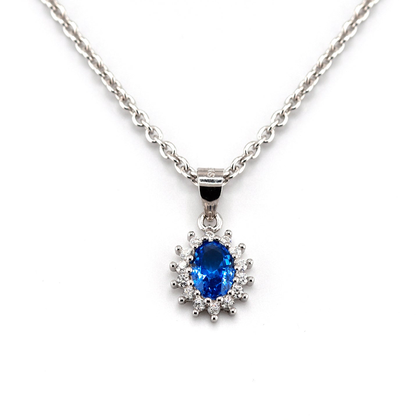 Anhänger mit blauem und weißen Zirkonia inkl. 925/ Silber Kette rhodiniert